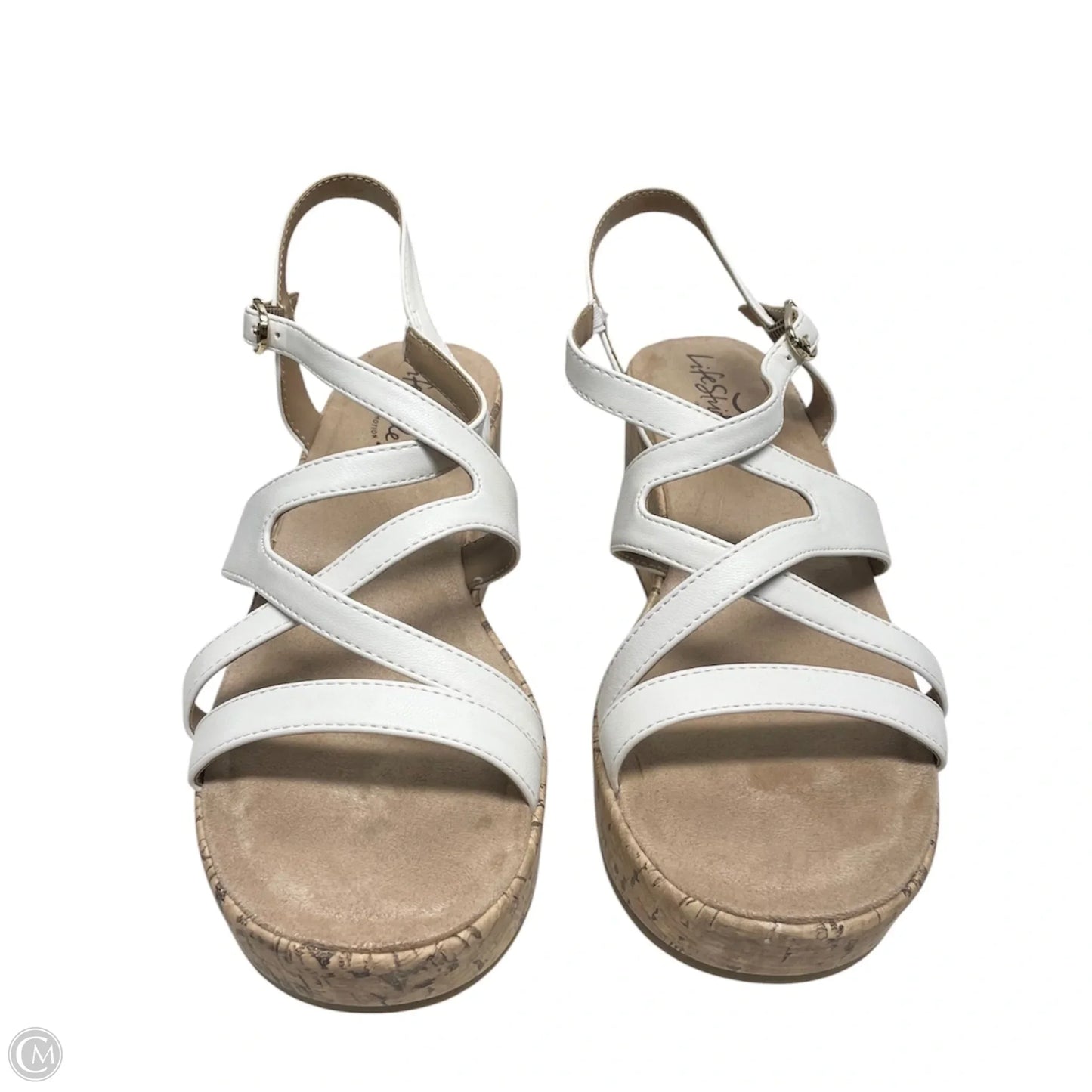 Sandals Heels Wedge By Life Stride In White, Size: 8