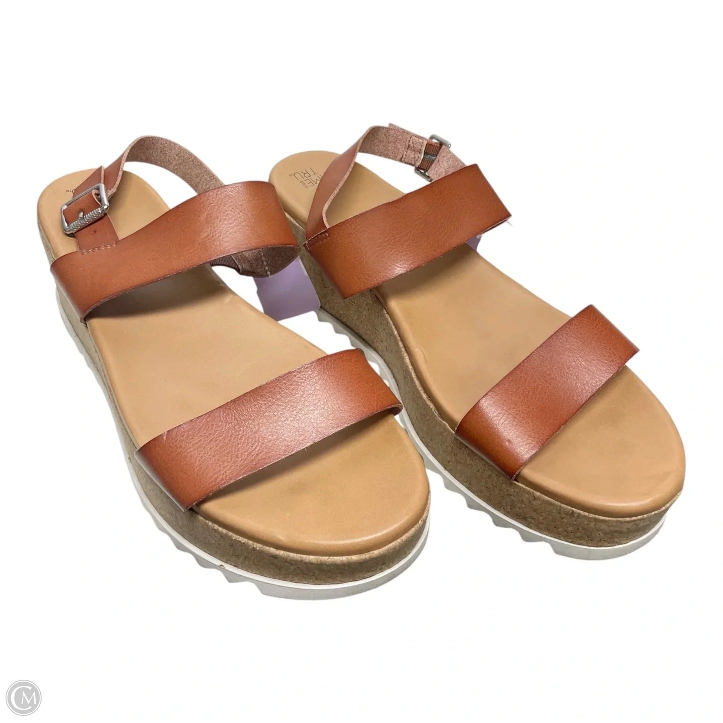 Sandals Heels Block By Time And Tru In Brown, Size: 11