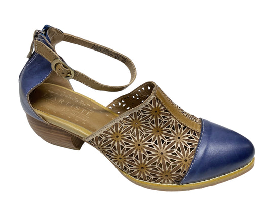 Shoes Heels Block By Spring Step In Blue & Tan, Size: 8