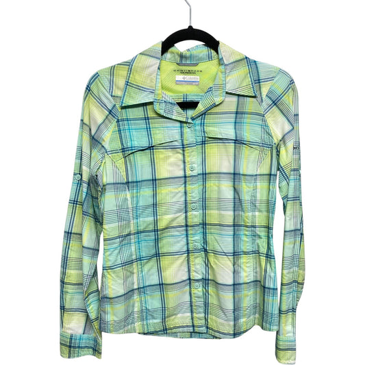 Athletic Top Long Sleeve Collar By Columbia In Plaid Pattern, Size: Xs