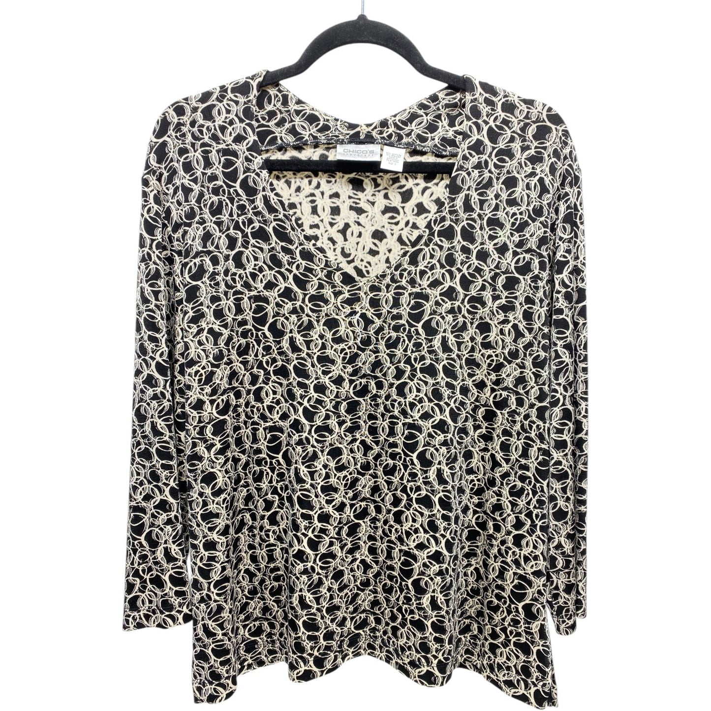 Top 3/4 Sleeve By Chicos In Black & White, Size: Xl