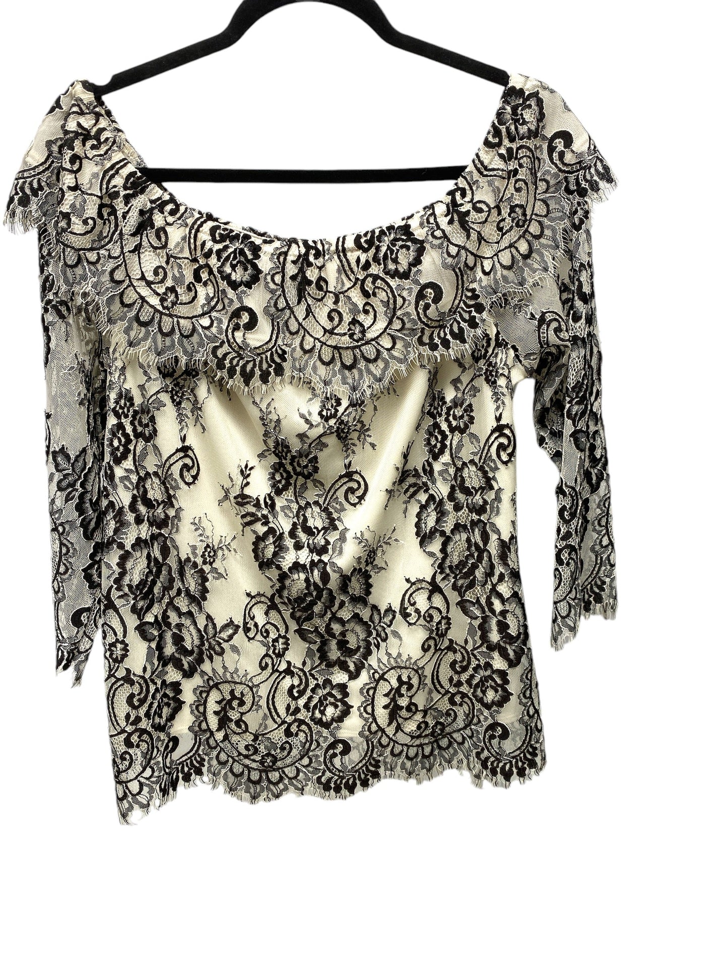 Blouse 3/4 Sleeve By White House Black Market In Black & Cream, Size: M