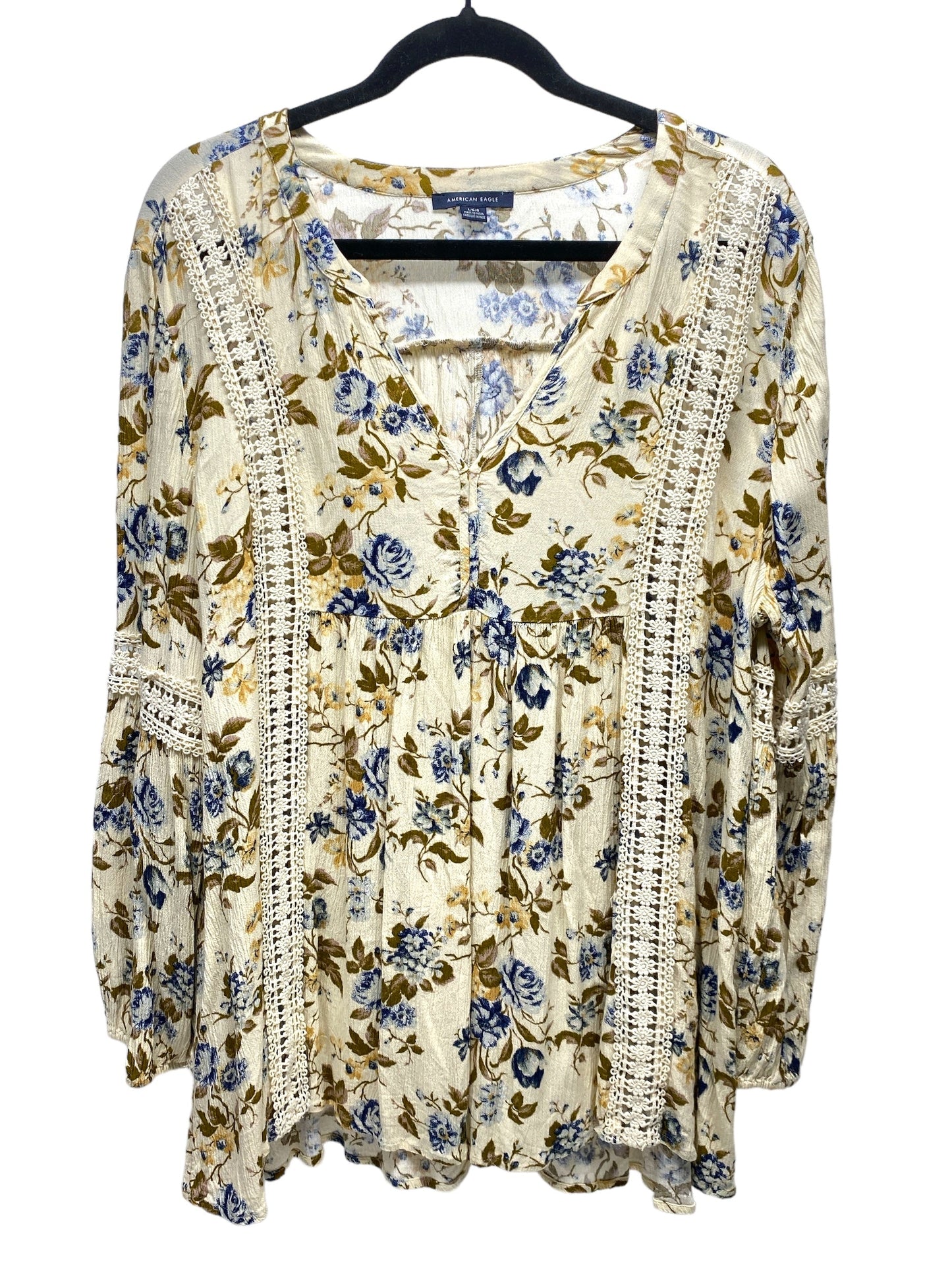 Top Long Sleeve By American Eagle In Floral Print, Size: L