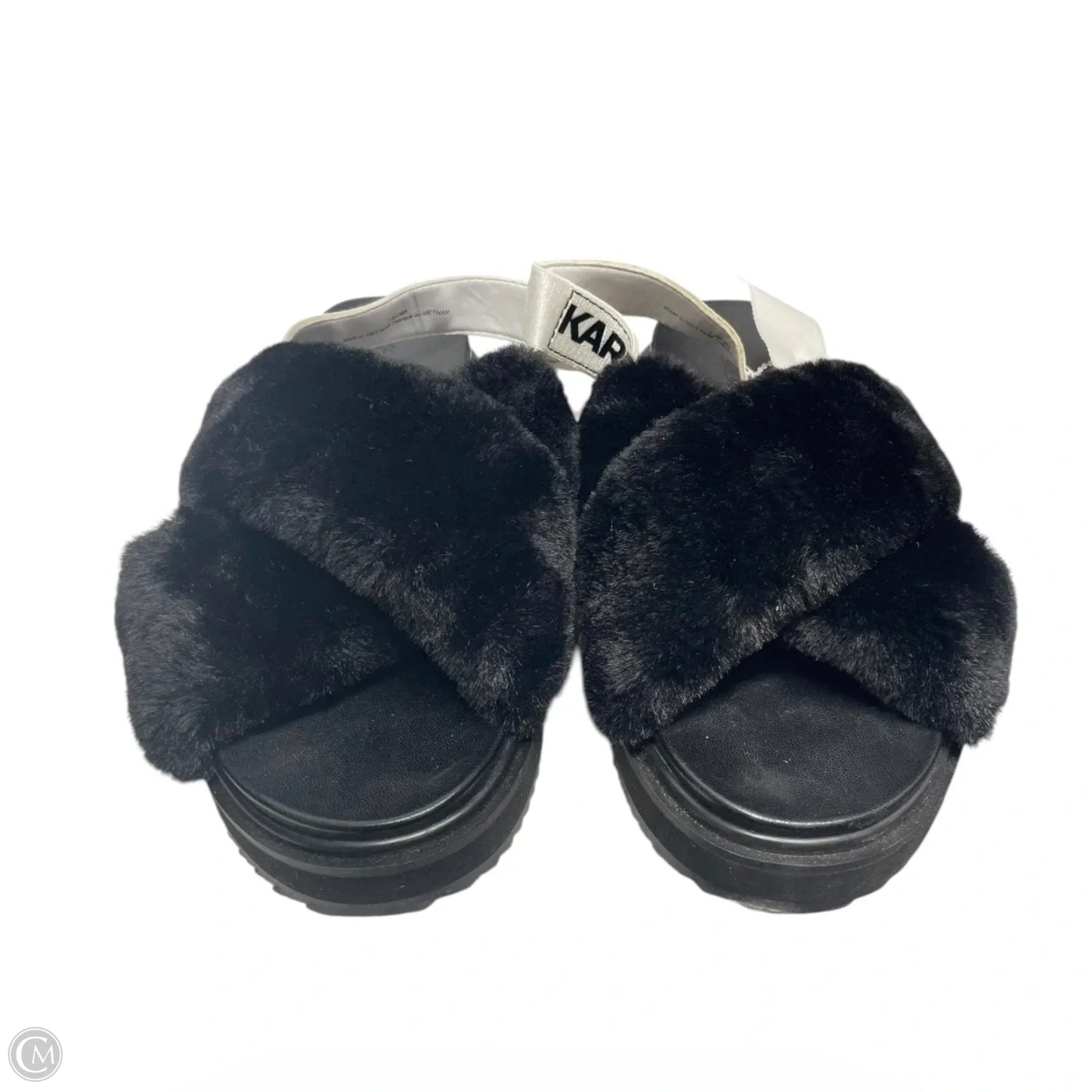 Slippers Designer By Karl Lagerfeld In Black & White, Size: 7