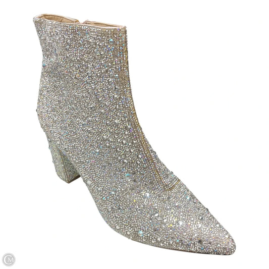 Boots Ankle Heels By Betsey Johnson In Silver, Size: 9