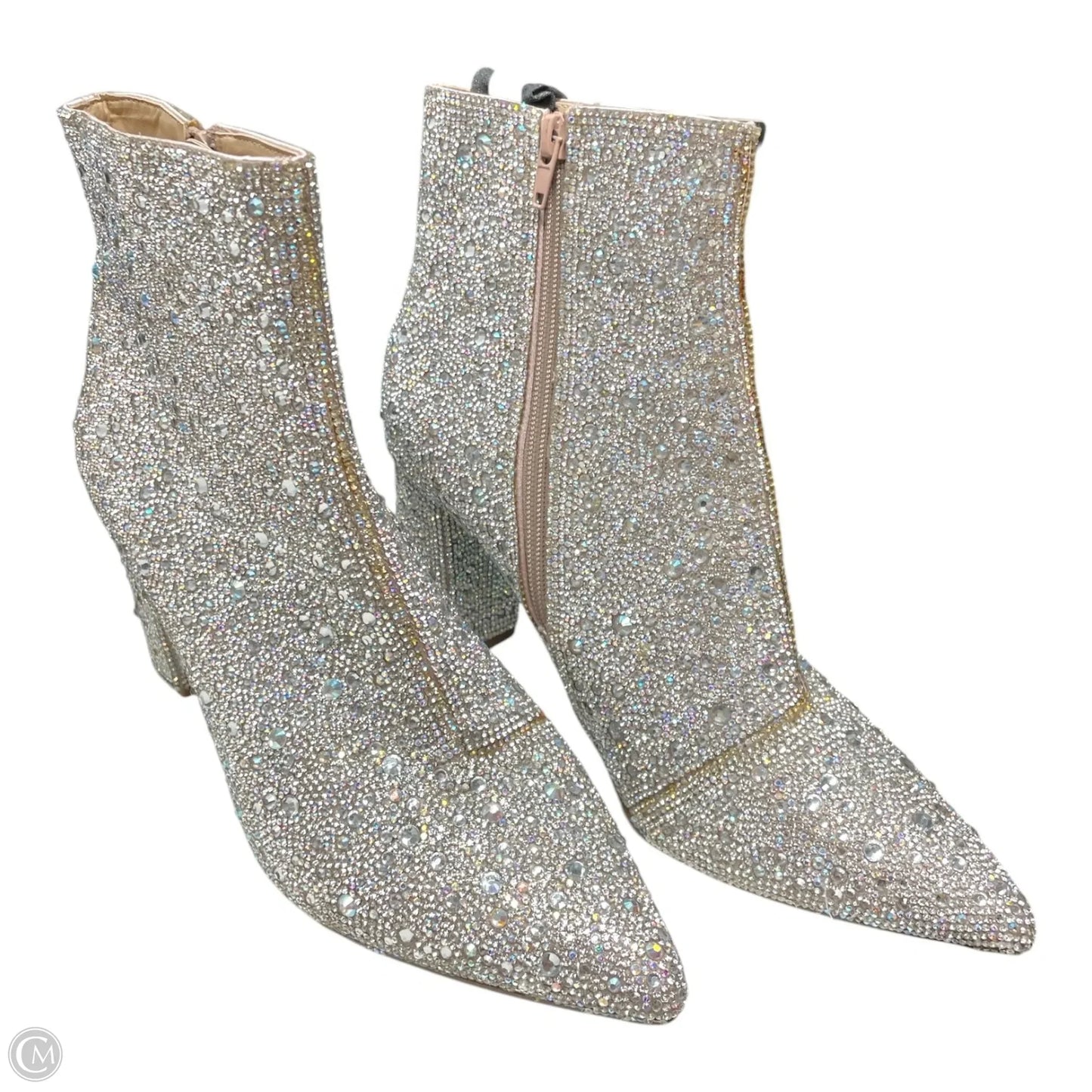 Boots Ankle Heels By Betsey Johnson In Silver, Size: 9
