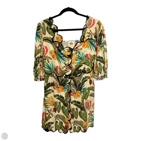 Top Short Sleeve Designer By Farm Rio In Tropical Print, Size: Mp