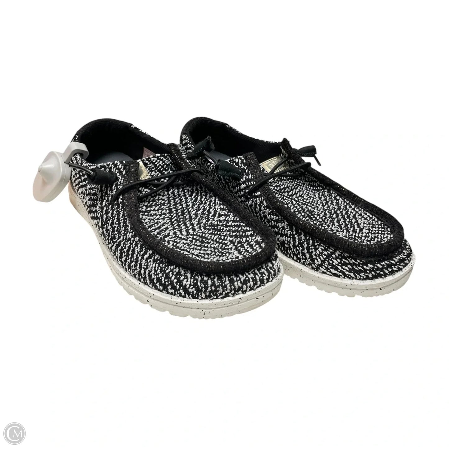 Shoes Flats By Hey Dude In Black & White, Size: 7