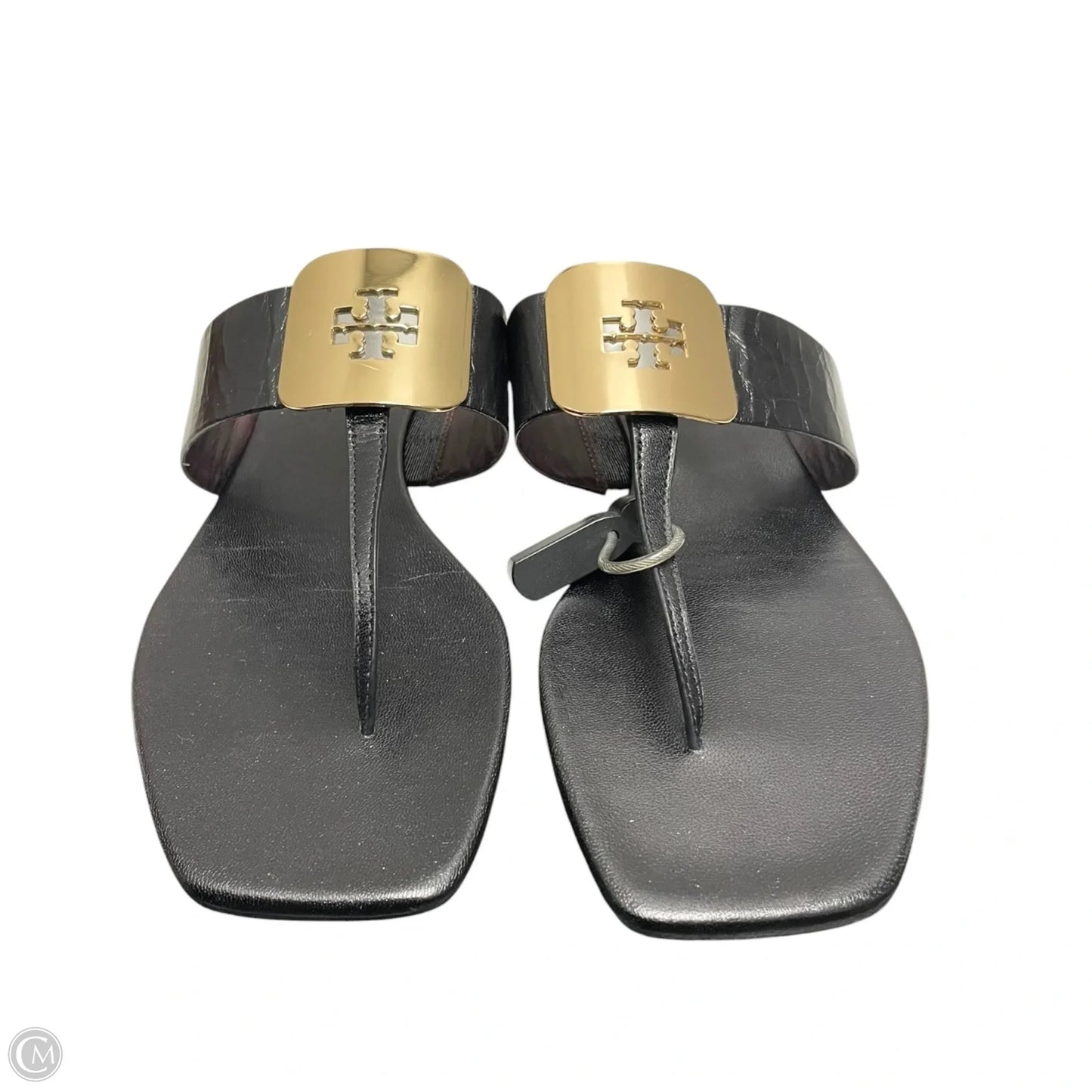 Sandals Designer By Tory Burch In Black & Gold, Size: 10
