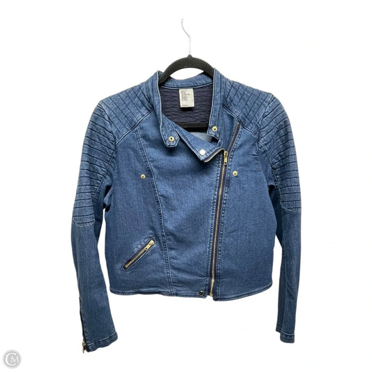 Jacket Moto By &denim In Blue Denim, Size: 10