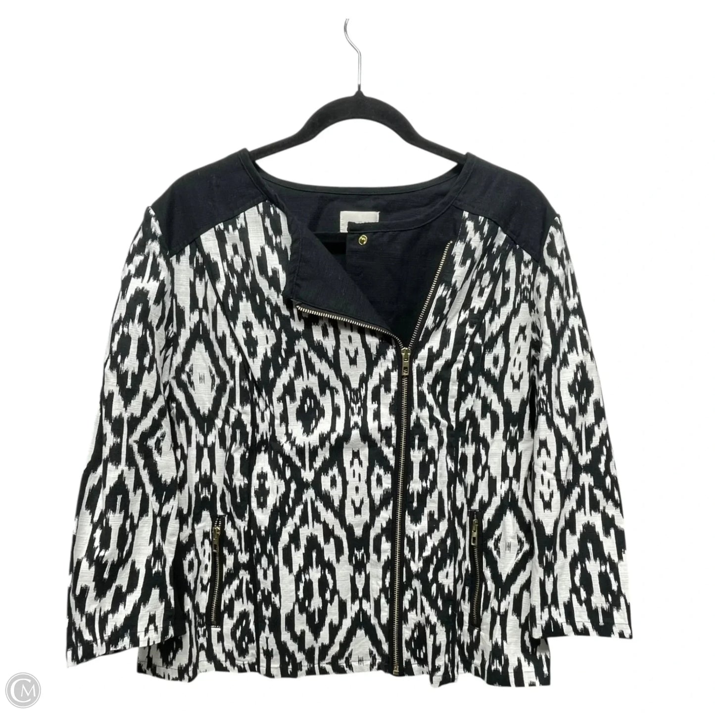 Jacket Moto By Chicos In Black & White, Size: L