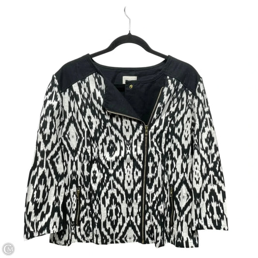 Jacket Moto By Chicos In Black & White, Size: L