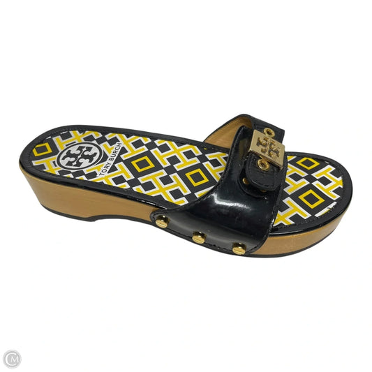 Sandals Designer By Tory Burch In Black & Yellow, Size: 5