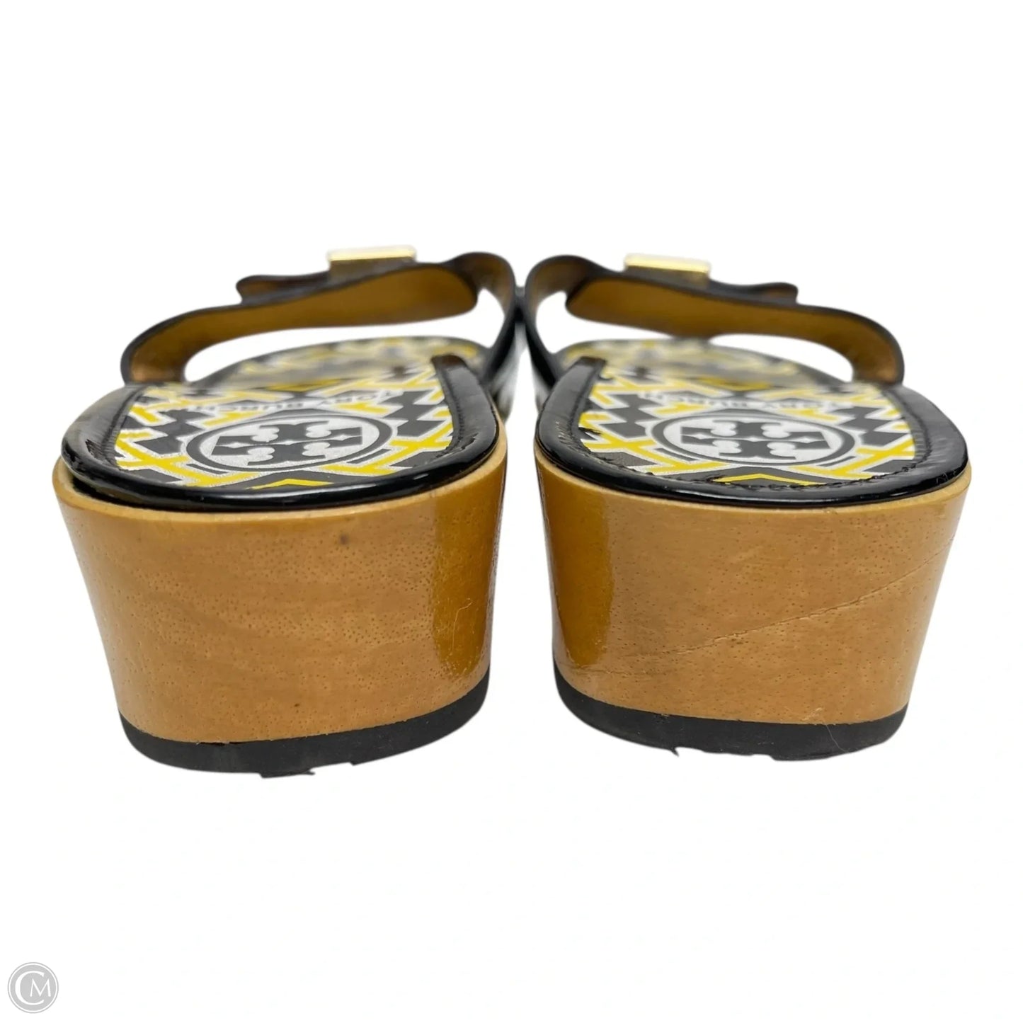 Sandals Designer By Tory Burch In Black & Yellow, Size: 5