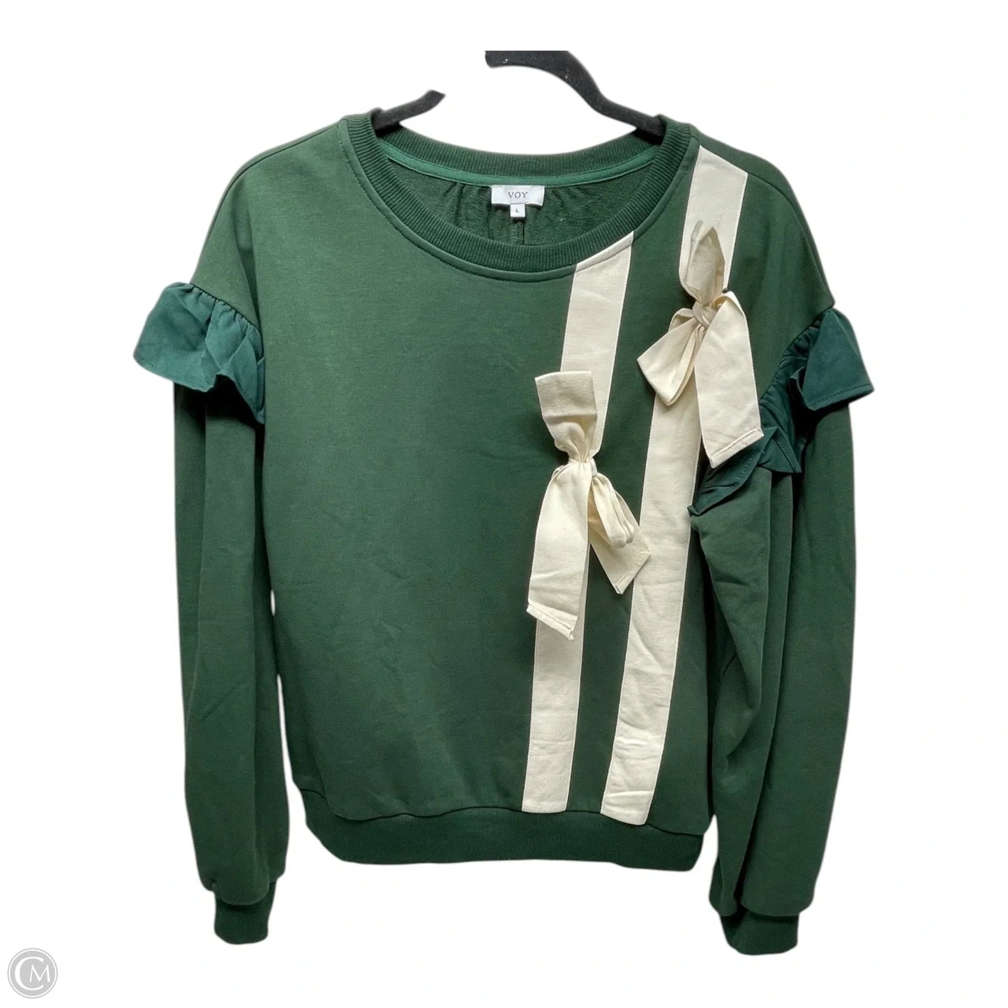 Sweatshirt Crewneck By Voy In Cream & Green, Size: L