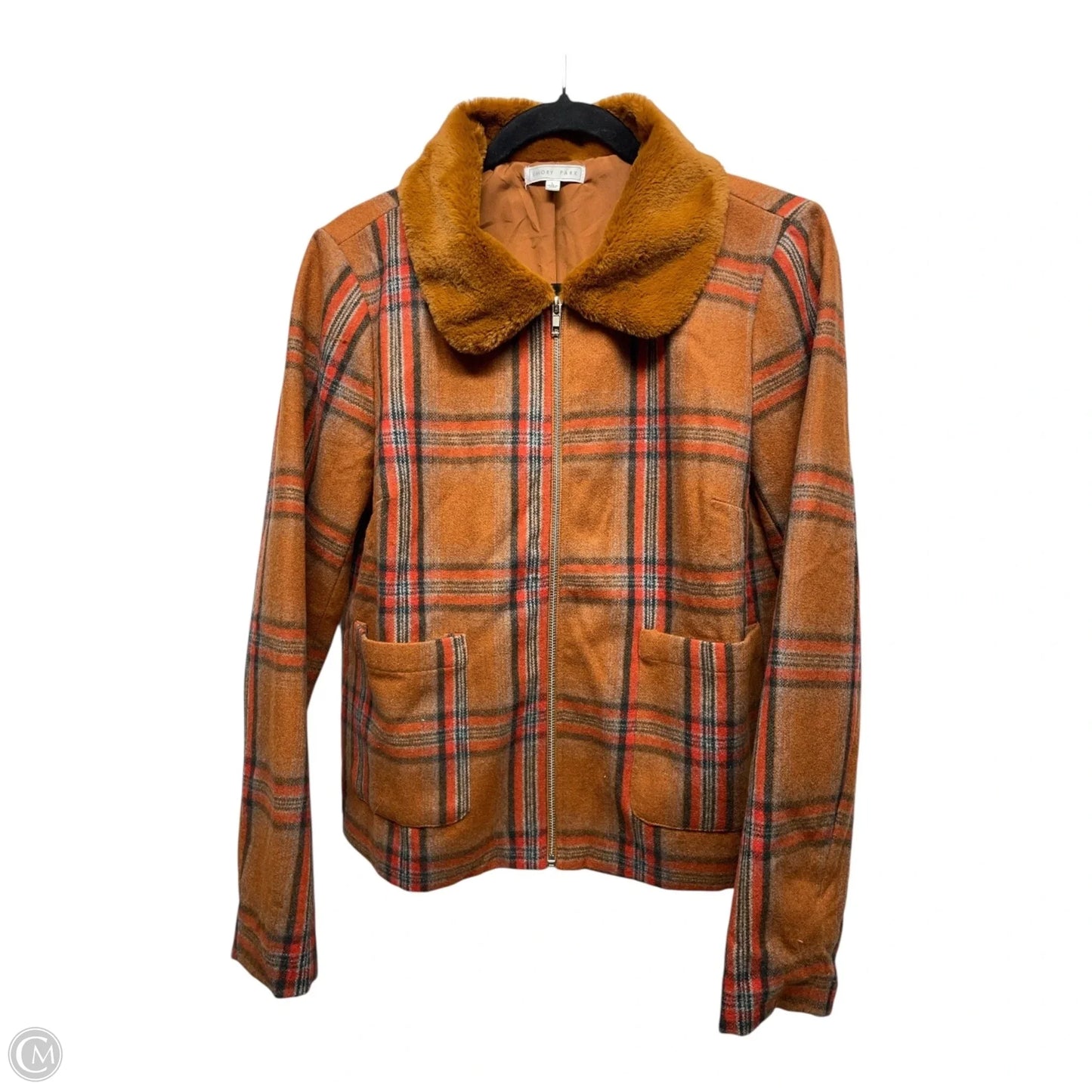 Jacket Faux Fur & Sherpa By Emory Park In Plaid Pattern, Size: L
