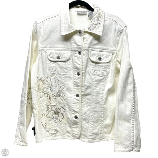 Jacket Denim By Chicos In Floral Print, Size: L
