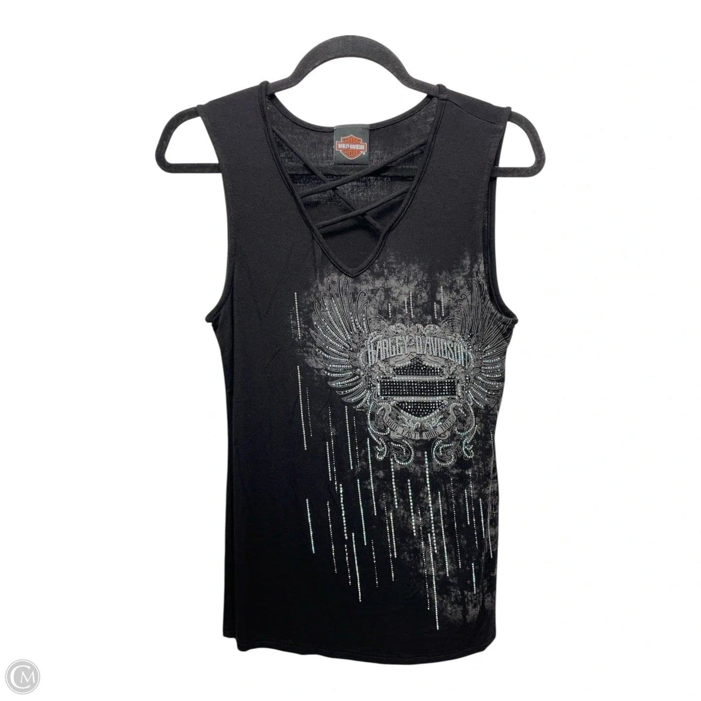 Top Sleeveless By Harley Davidson In Black & Silver, Size: S