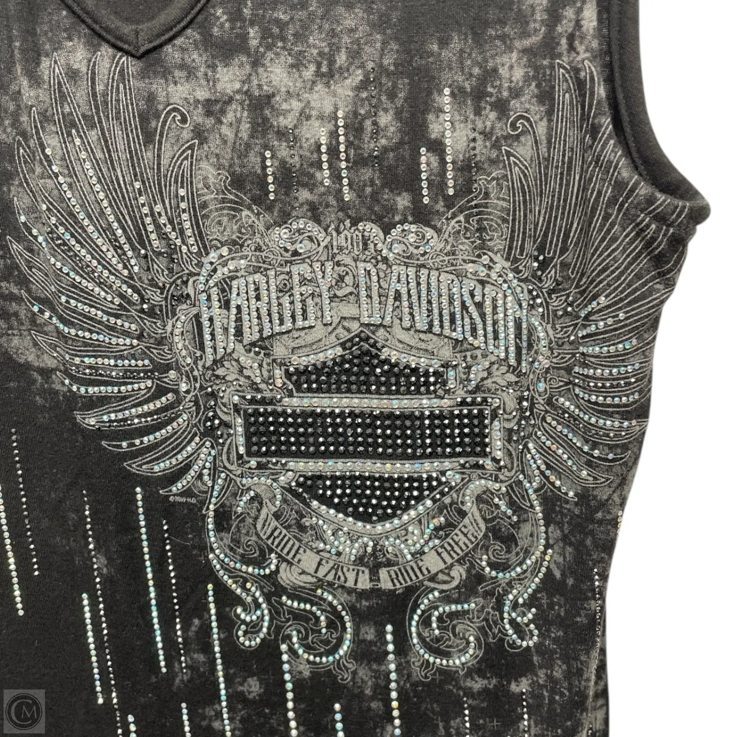 Top Sleeveless By Harley Davidson In Black & Silver, Size: S