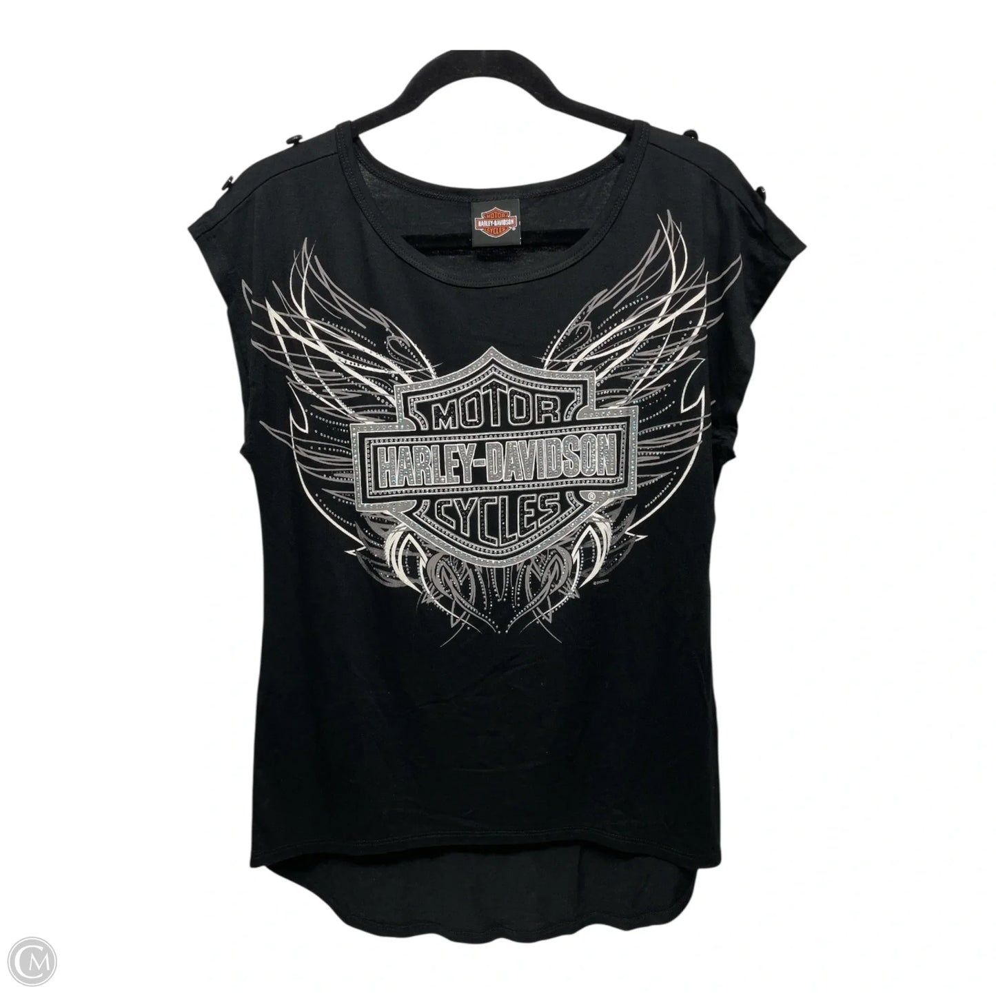 Top Short Sleeve By Harley Davidson In Black & Silver, Size: S