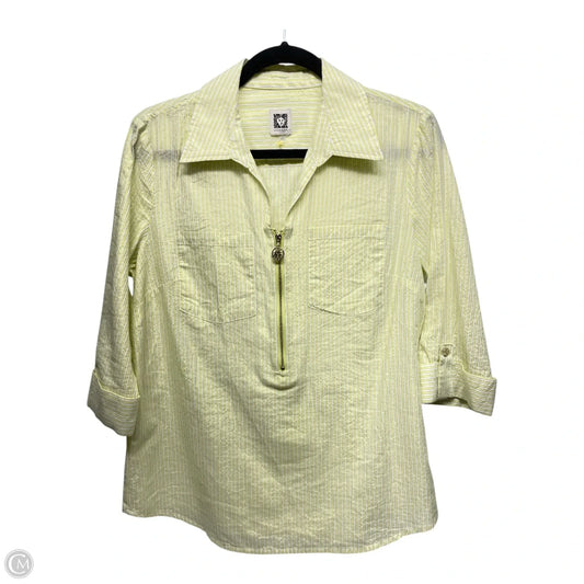Top 3/4 Sleeve By Anne Klein In White & Yellow, Size: S