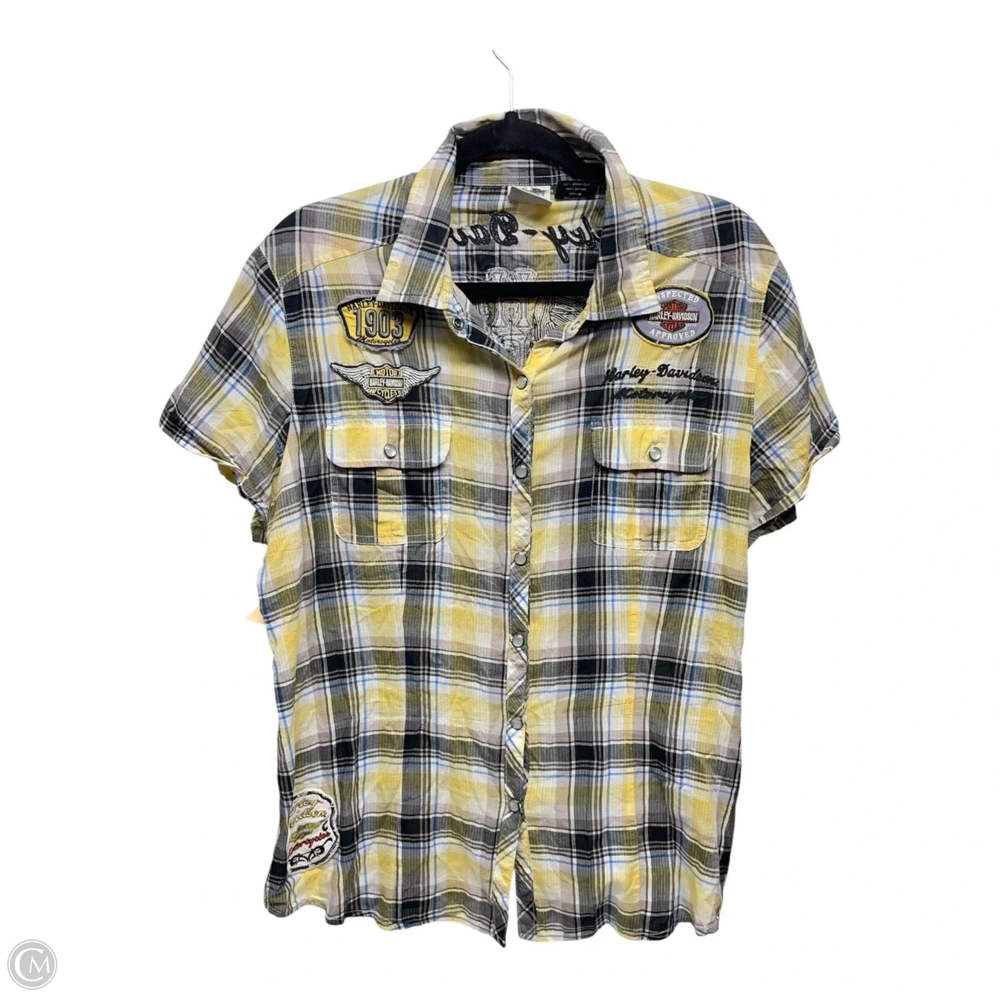 Top Short Sleeve By Harley Davidson In Plaid Pattern, Size: Xl