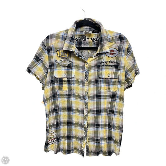 Top Short Sleeve By Harley Davidson In Plaid Pattern, Size: Xl