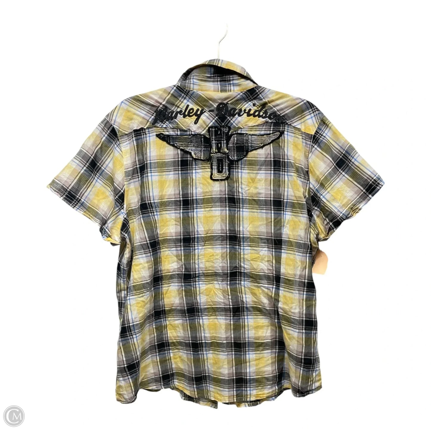 Top Short Sleeve By Harley Davidson In Plaid Pattern, Size: Xl