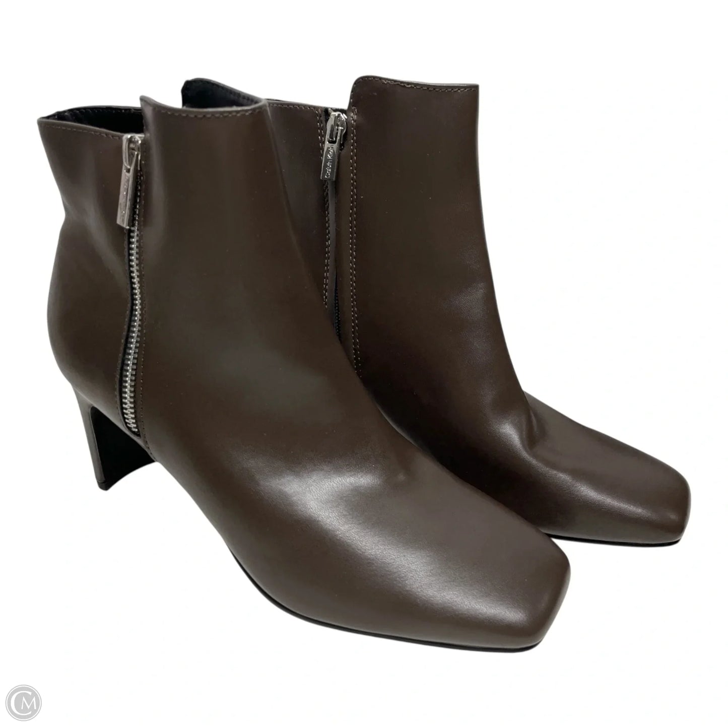 Boots Ankle Heels By Calvin Klein In Brown, Size: 10