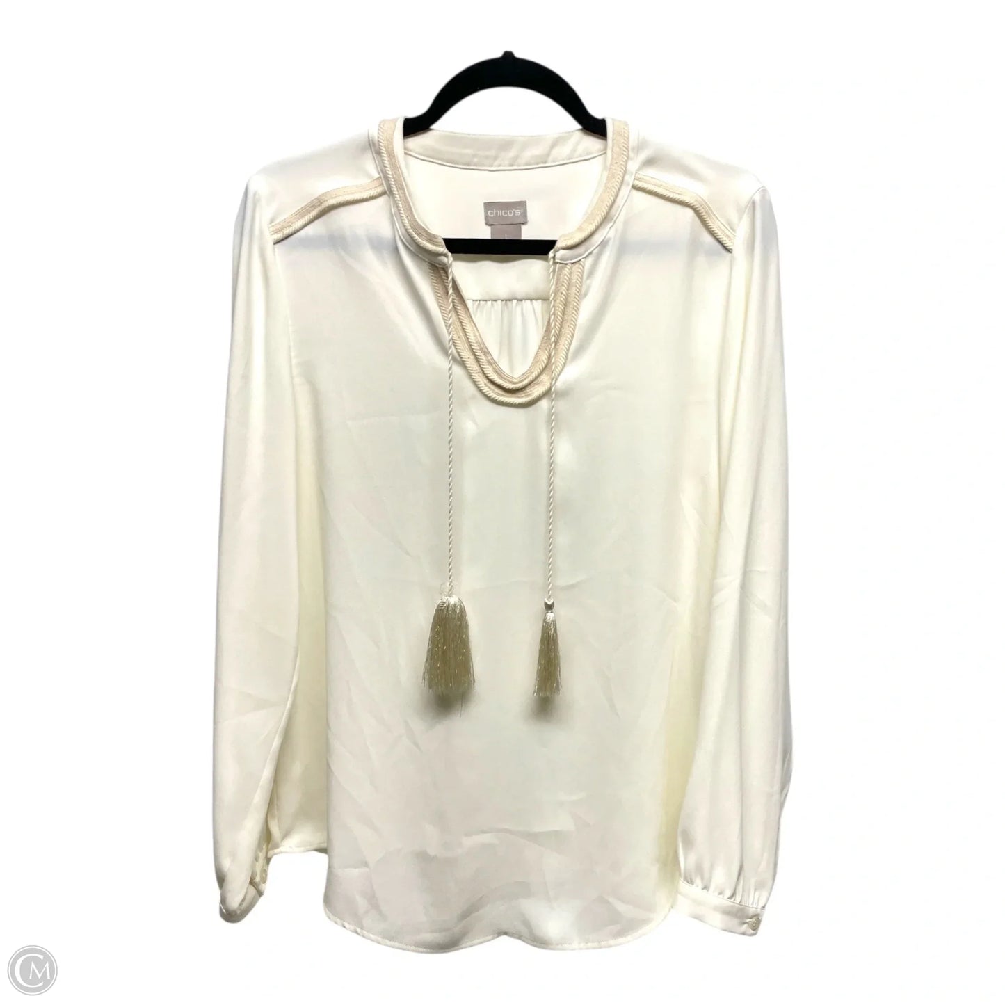 Blouse Long Sleeve By Chicos In Cream, Size: M