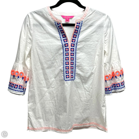 Top 3/4 Sleeve Designer By Lilly Pulitzer In Blue & White, Size: Xs