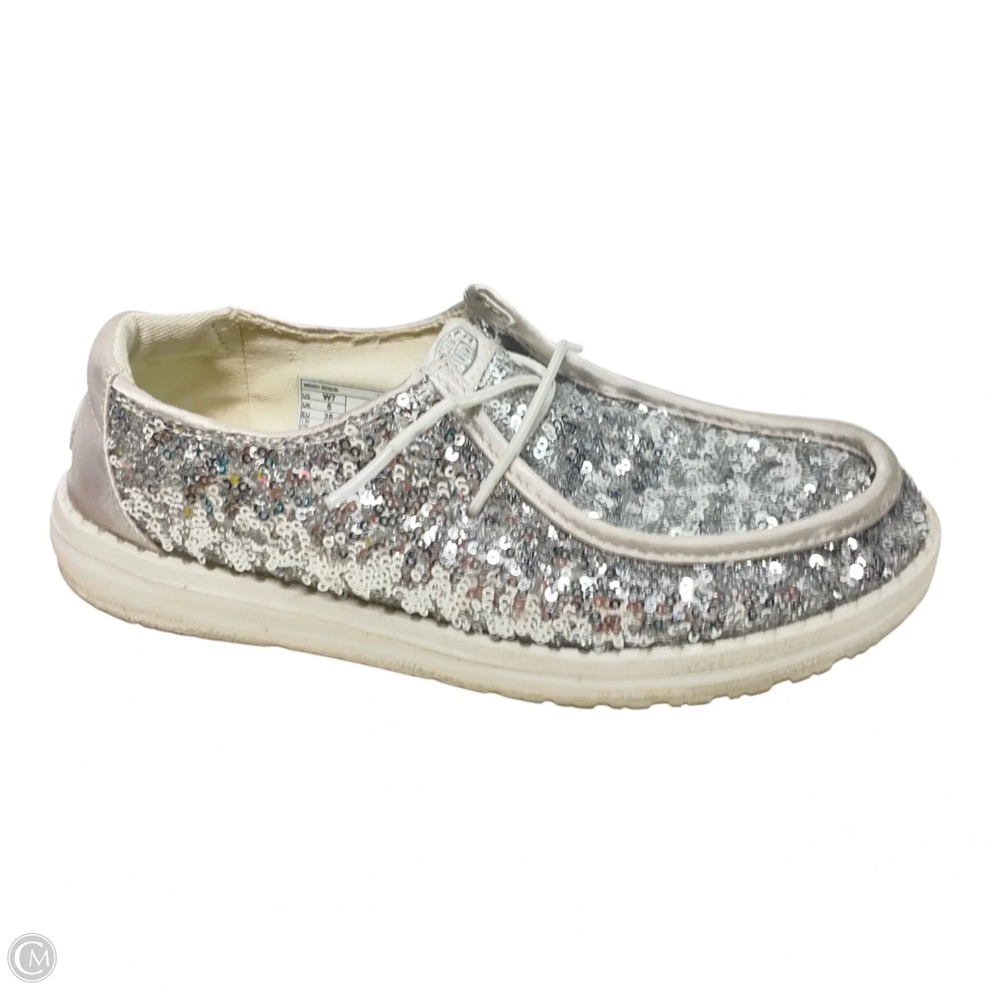 Shoes Flats By Hey Dude In Silver, Size: 7