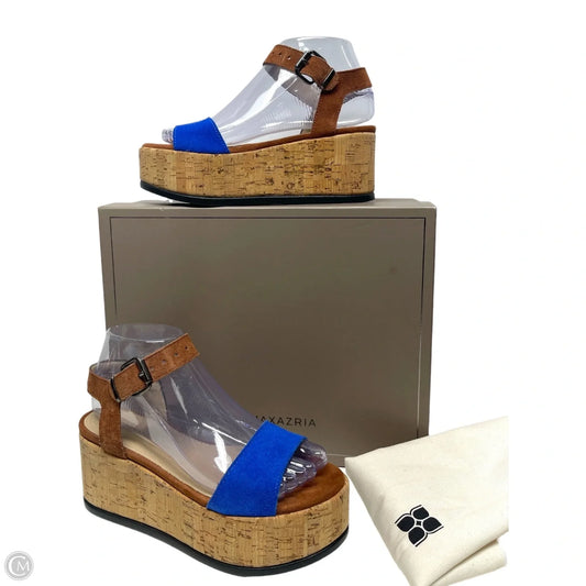 Sandals Heels Wedge By Bcbgmaxazria In Blue & Tan, Size: 6.5