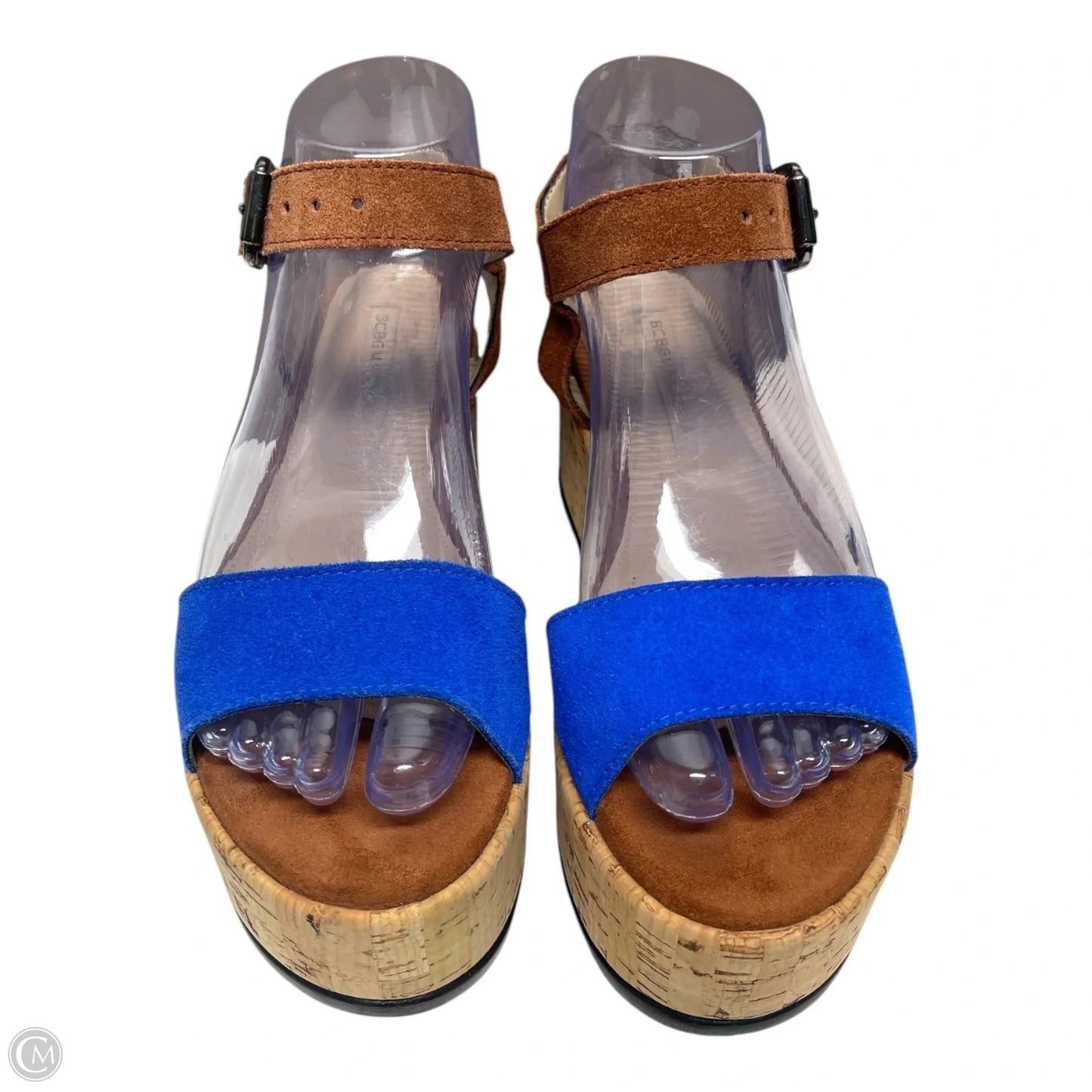 Sandals Heels Wedge By Bcbgmaxazria In Blue & Tan, Size: 6.5