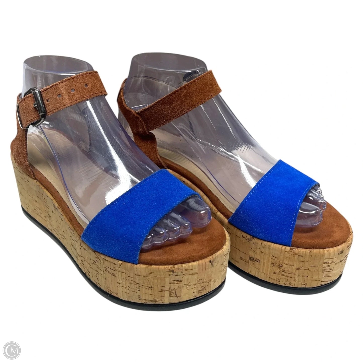 Sandals Heels Wedge By Bcbgmaxazria In Blue & Tan, Size: 6.5