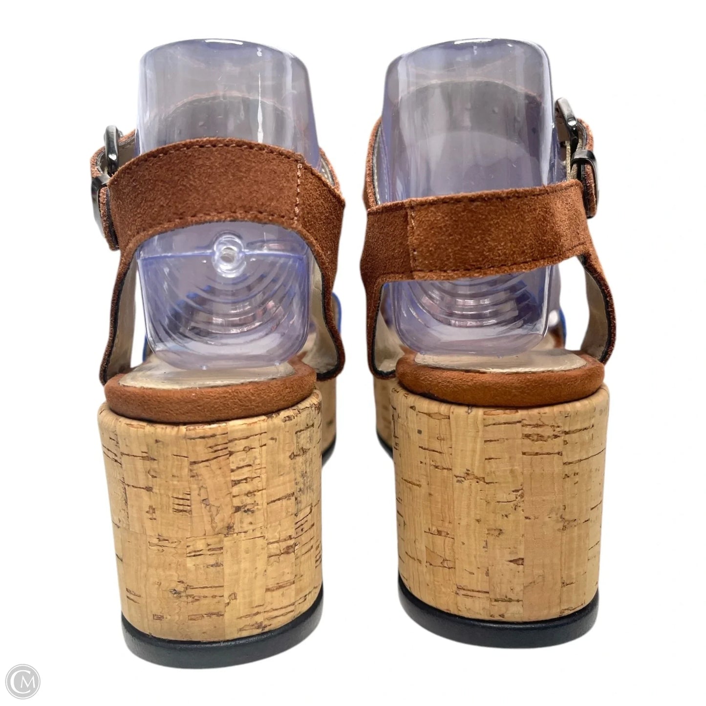 Sandals Heels Wedge By Bcbgmaxazria In Blue & Tan, Size: 6.5