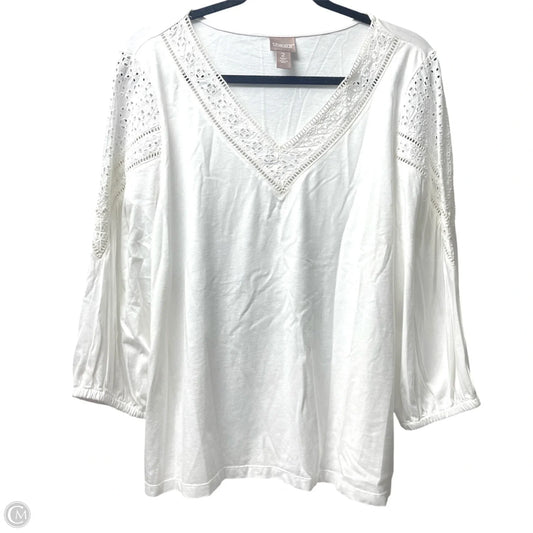 Top 3/4 Sleeve By Chicos In White, Size: L