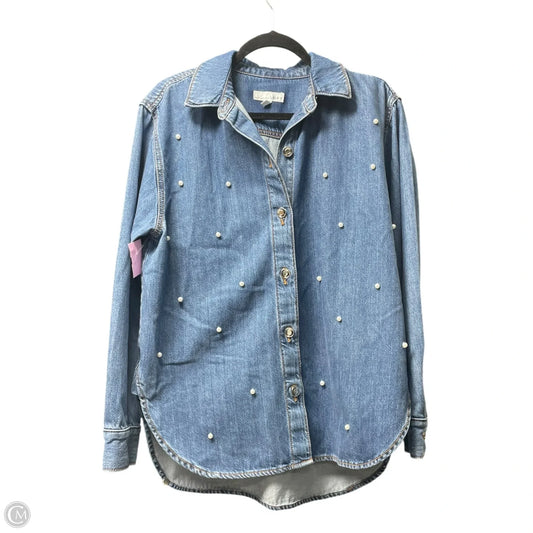 Jacket Shirt By Loft In Blue Denim, Size: M
