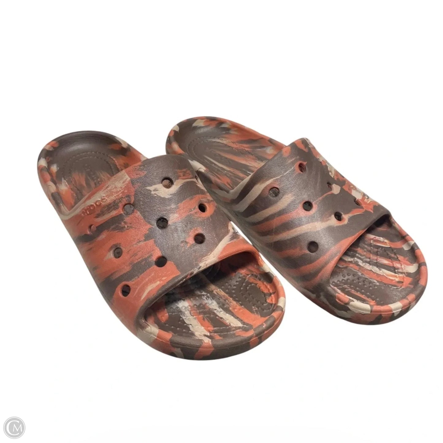 Sandals Flats By Crocs In Brown & Orange, Size: 8