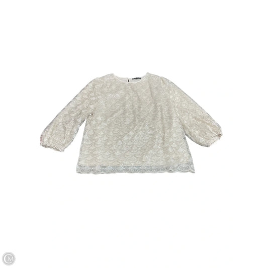 Blouse Long Sleeve By Adrianna Papell In Cream & Silver, Size: M