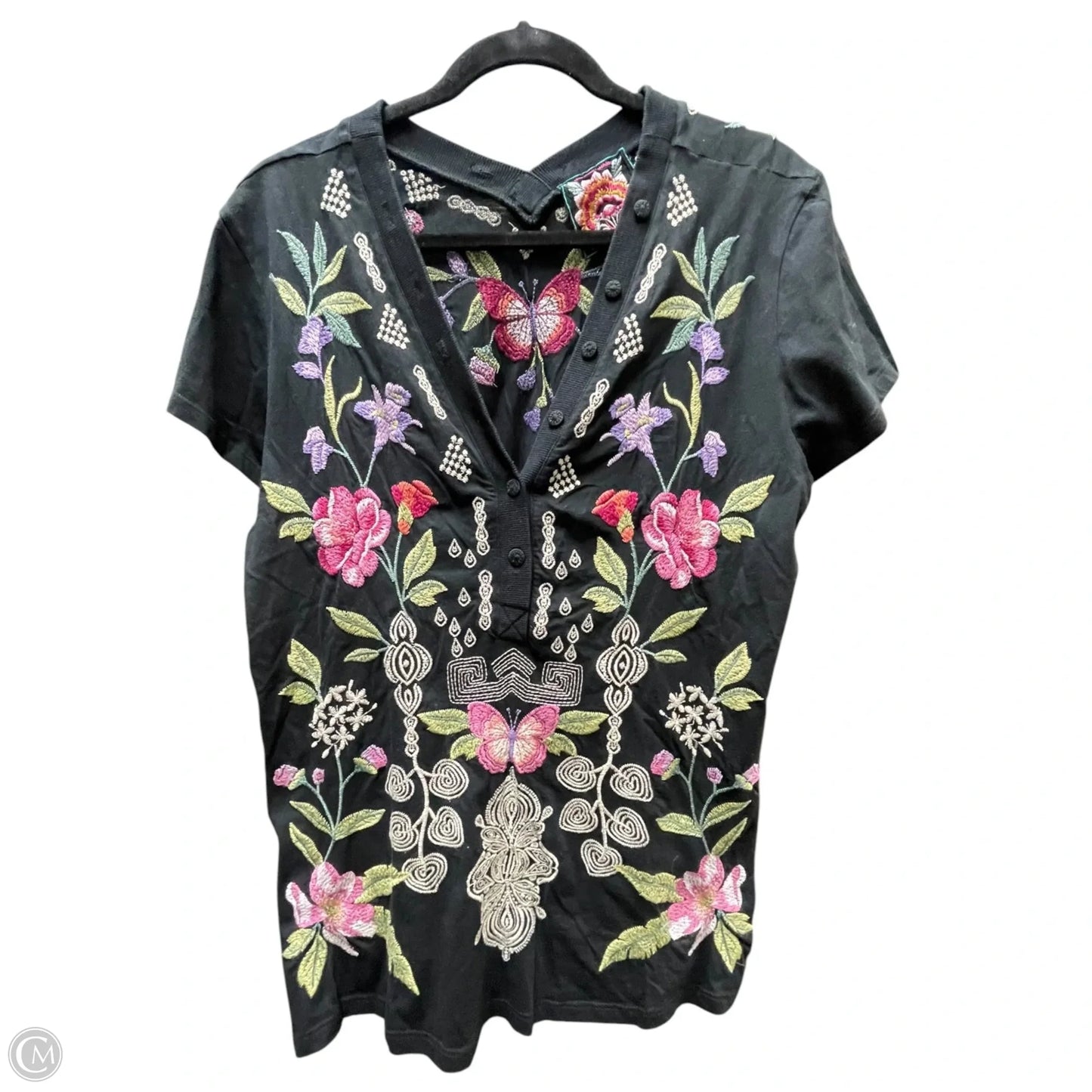 Top Short Sleeve Designer By Johnny Was In Floral Print, Size: M