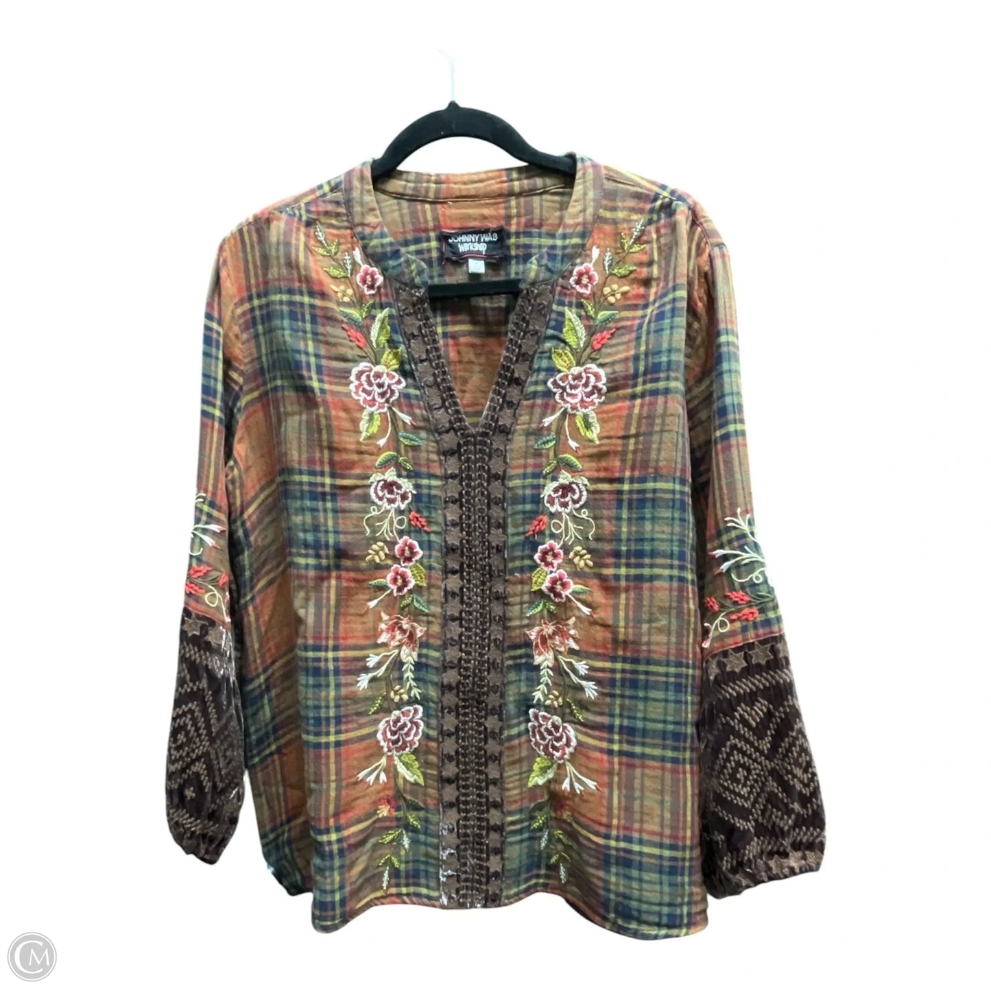 Top Long Sleeve Designer By Johnny Was In Plaid Pattern, Size: M