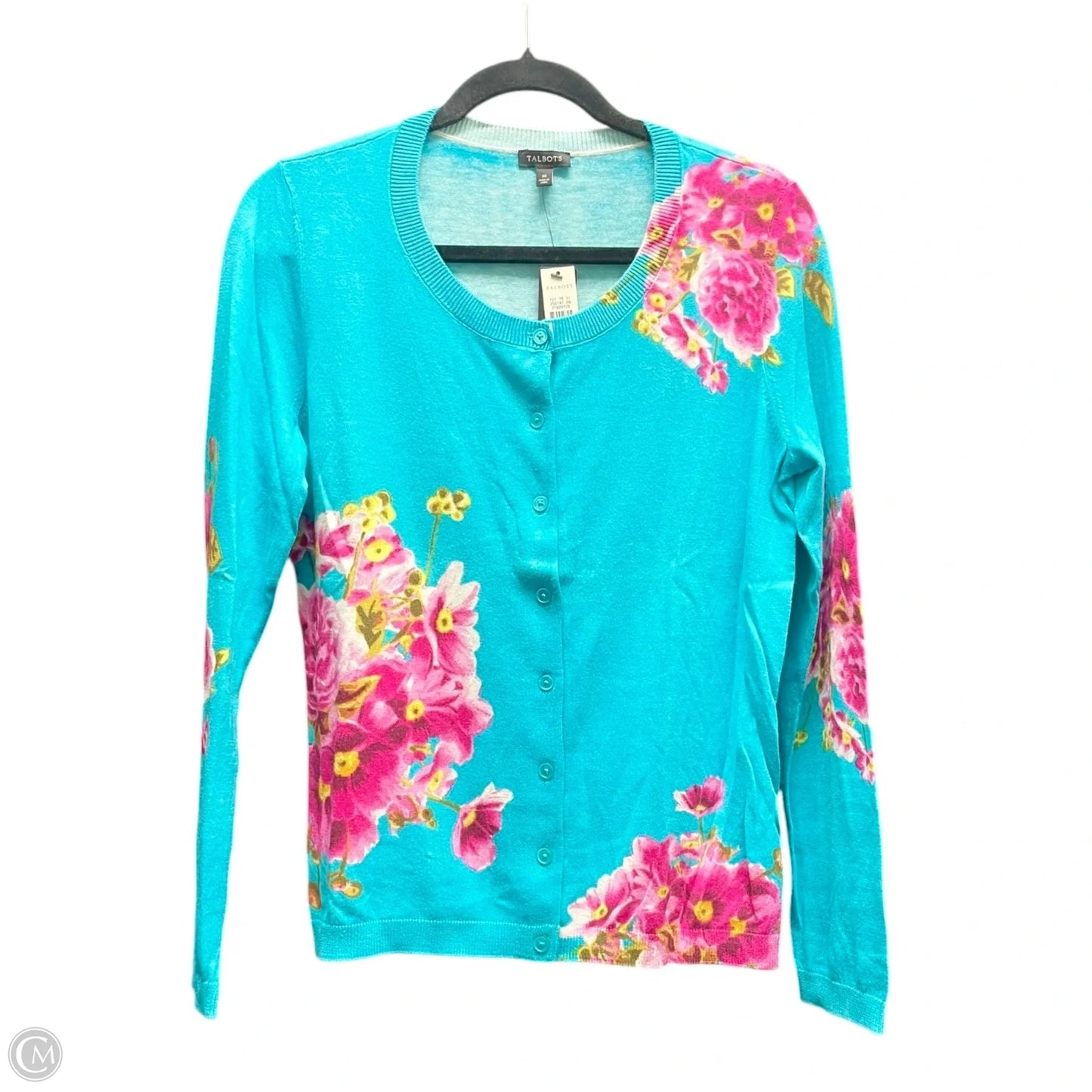 Sweater Cardigan By Talbots In Floral Print, Size: M
