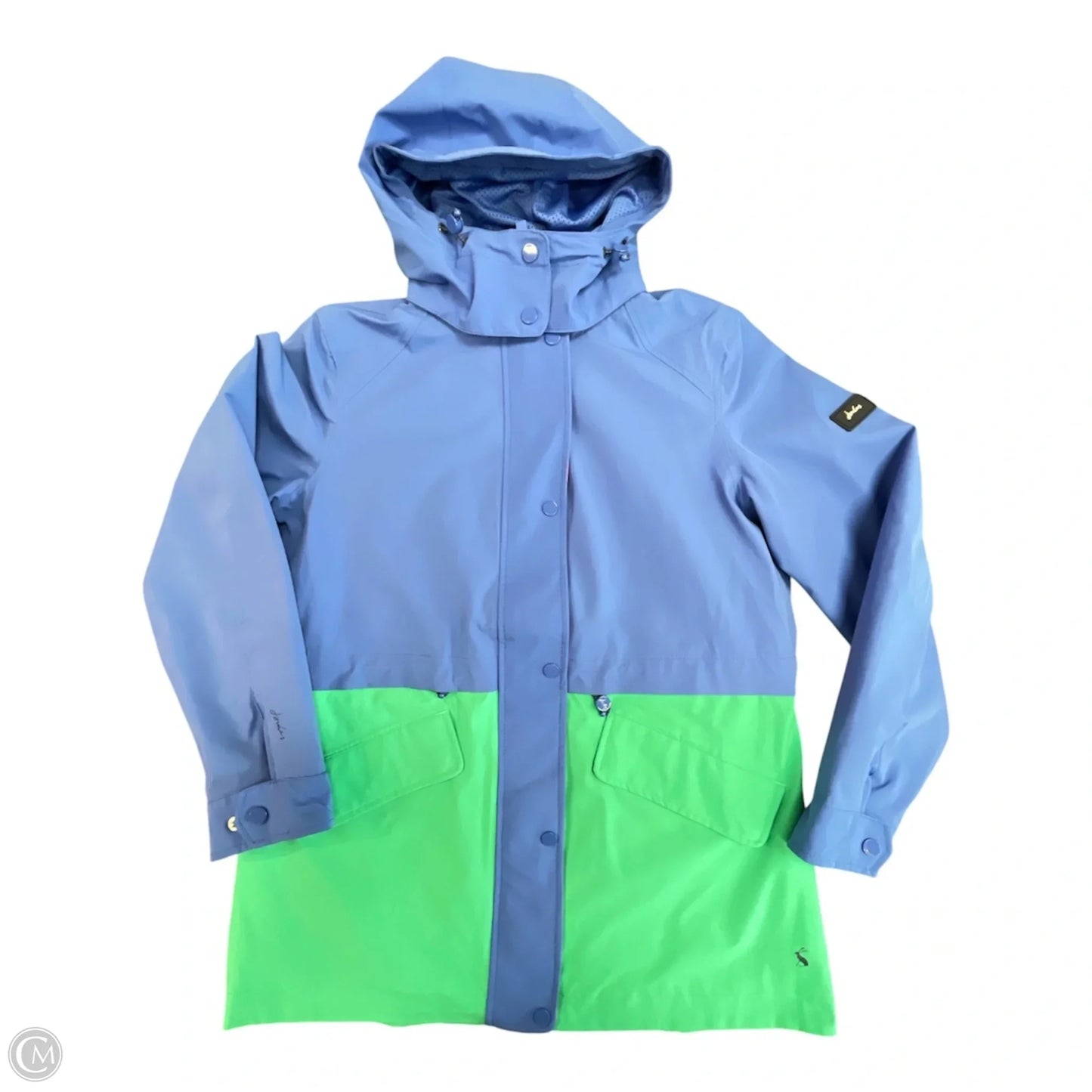 Coat Raincoat By Joules In Blue & Green, Size: 8