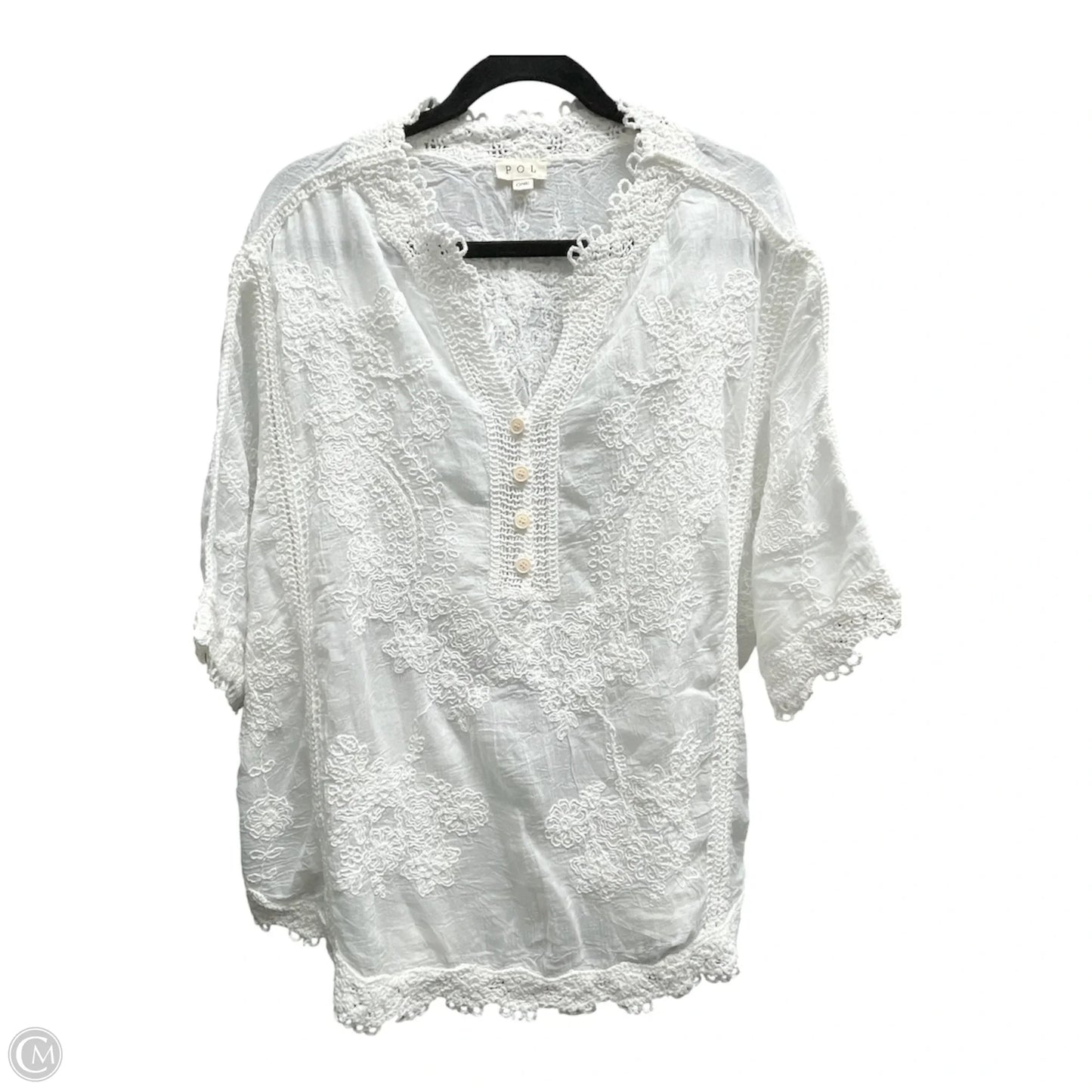 Blouse Short Sleeve By Pol In White, Size: Osfm
