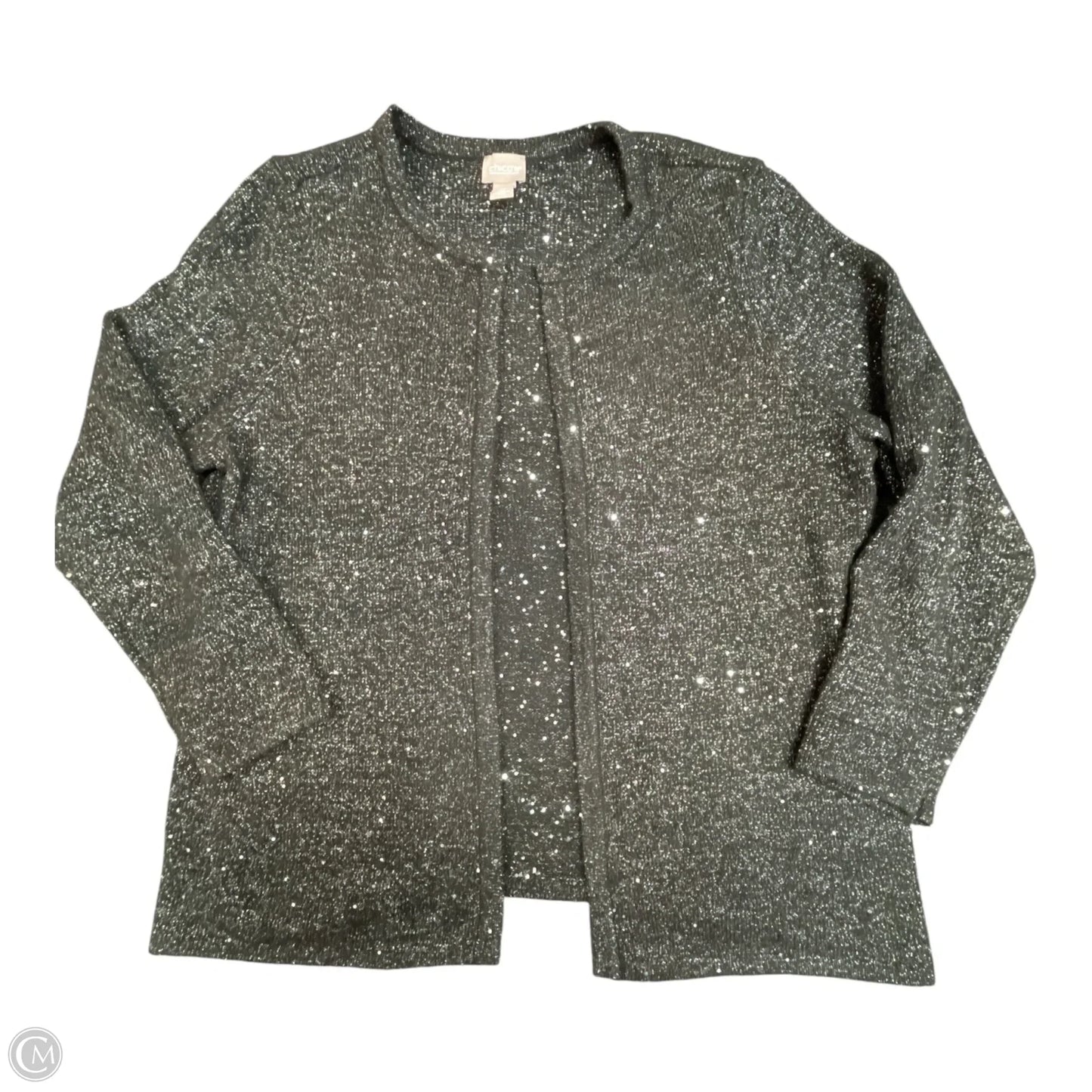 Sweater Cardigan By Chicos In Black & Silver, Size: Xl