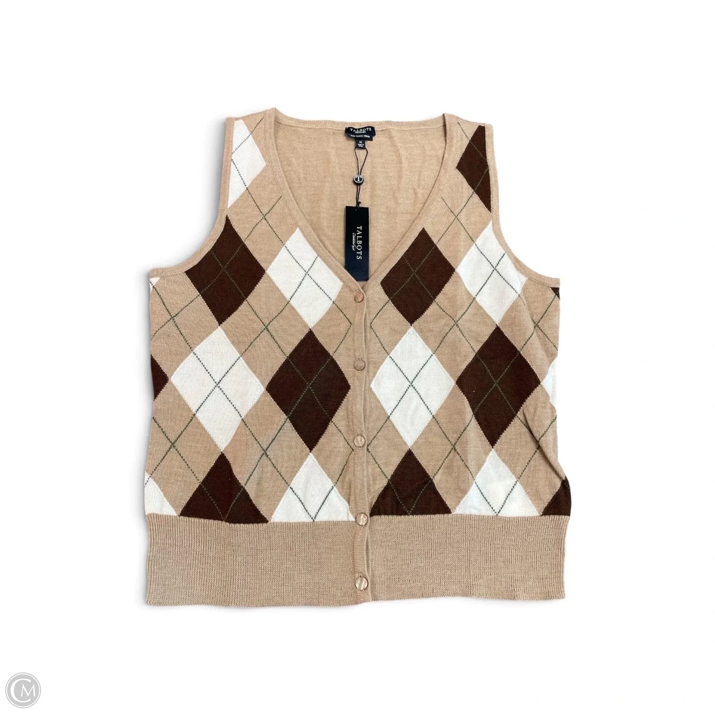 Vest Sweater By Talbots In Brown & Cream, Size: M
