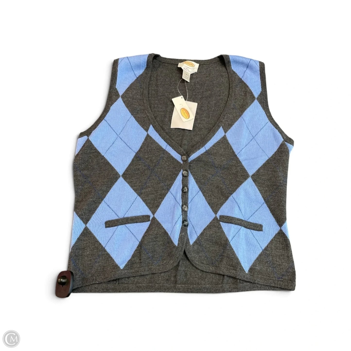 Vest Sweater By Talbots In Blue & Grey, Size: M