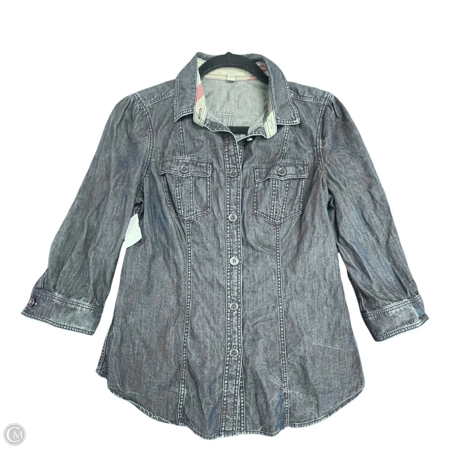 Top 3/4 Sleeve Luxury Designer By Burberry In Blue Denim, Size: S