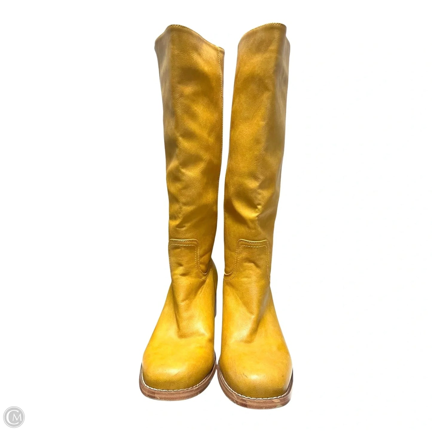 Boots Mid-calf Heels By Clothes Mentor In Yellow, Size: 9.5